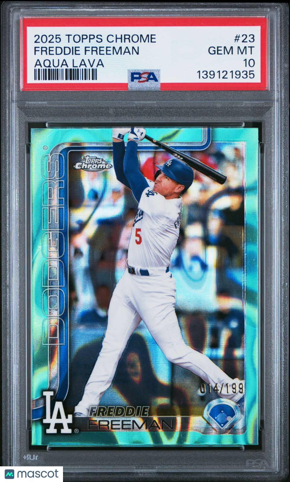 2025 Topps Chrome Freddie Freeman #23 Aqua Lava 14/199 PSA 10