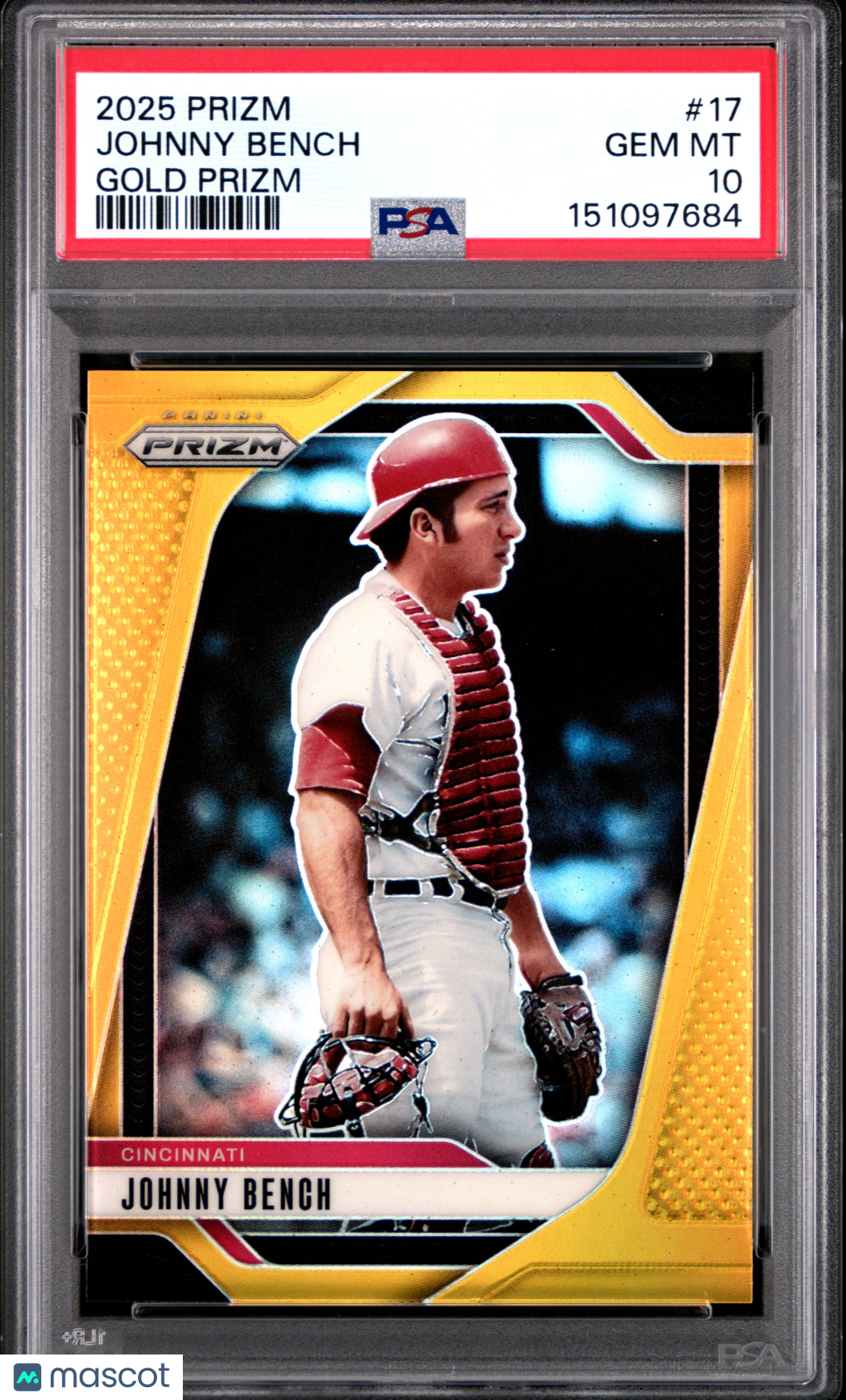 2025 Panini Prizm Johnny Bench #17 Gold /10 PSA 10