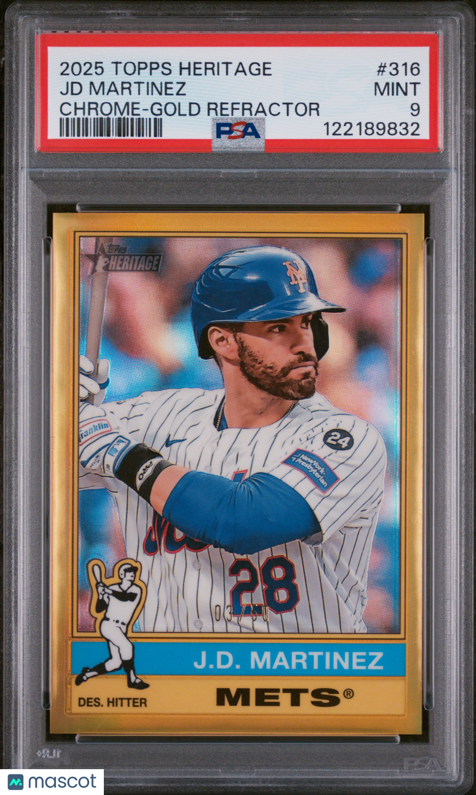 2025 Topps Heritage JD Martinez #316 Chrome Gold Refractor PSA 9 3/50